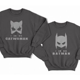 Парные свитшоты для влюбленных "I am his Catwoman (Я его женщина-кошка)"/"I am her Batman (Я ее бэтмен)"